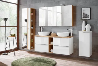 Produktbild von Badmöbel Set 11-tlg Badezimmerset PERUGIA Weiss Hochglanz Set.7