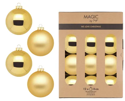 Produktbild von Inge‘s Christmas Decor 12004P812, Kugel-Weihnachtsschmuck, Glas, Gold, 12 Stück(e), 80 mm
