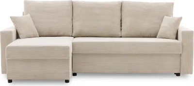 Produktbild von Ecksofa AIKIDO 233x90 mit schlaffunktion - Farben zur Auswahl - universelle Seite - mit Bettkasten - Moderner Cordstoff - Stoff POSO 100 Beige