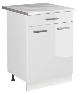 Zdjęcie produktu dla Szafka pod zlew Vicco R-Line Biały wysoki połysk/Biały 60 cm blat roboczy Marmur, Model 73034