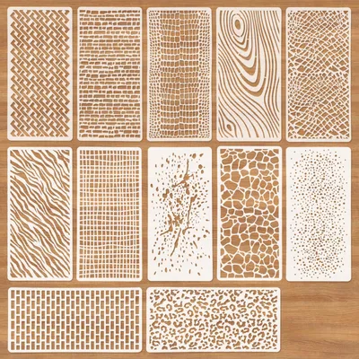 12 Textur-Schablonen, wiederverwendbar, 22 x 10,5 cm, Kunststoff