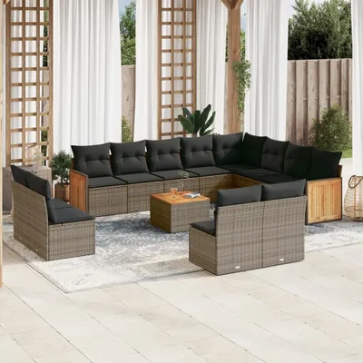 Produktbild von 13-tlg. Garten-Sofagarnitur mit Kissen Grau Poly Rattan 3260562