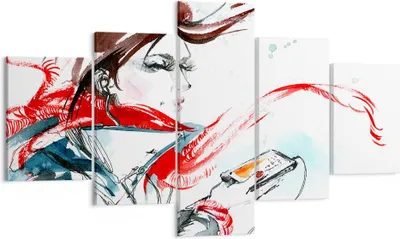 Produktbild von Bild auf Leinwand - Leinwandbild - Frau Schal Telefon Illustration - 125x70cm - Wand Bild - Wanddeko - Leinwanddruck - Bilder - Kunstdruck - Leinwand bilder - Wandkunst - EA125x70-3015