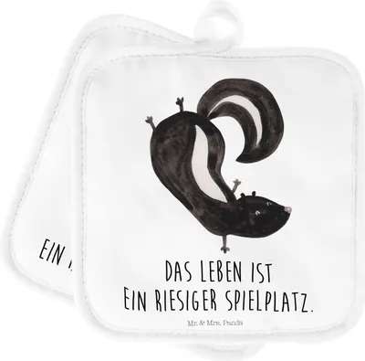 Produktbild von Mr. & Mrs. Panda Topflappen Stinktier Handstand - Weiß - Geschenk, Skunk, Spielplatz, Kochlappen, Stinker, Set, Topfuntersetzer, Raubtier, 2er, topfhalter, Wildtier