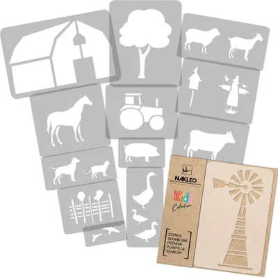 Produktbild von Schablonen Malen für Kinder, 14 Stück Set 9x12 bis 23x34 cm Tiere Bauernhof, Wiederverwendbare Kunststoff für Kinderzimmer Malvorlage Raumdekoration