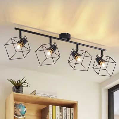 Zdjęcie produktu dla ZMH lampa sufitowa 4 płomienie czarna E14 lampa sufitowa 350° obrotowa lampa vintage metalowy reflektor sufitowy lampa do sypialni do kuchni przedpokoju bez żarówki