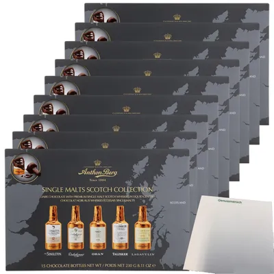 Produktbild von A.Berg Schokolade Whisky Flaschen VPE (9x230g Packung) + usy Block