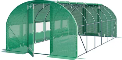 Image de Serre tunnel Premium TOOLPORT 3x6m avec porte pivotante, bâche PE 180 g/m² vert transparent
