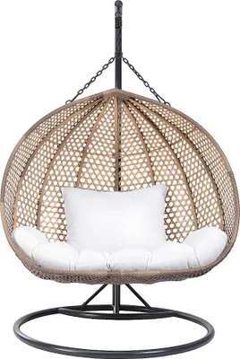 Produktbild von Hängesessel für 2 Personen  aus Technorattan in Beige mit weißem Kissen – VAHINA