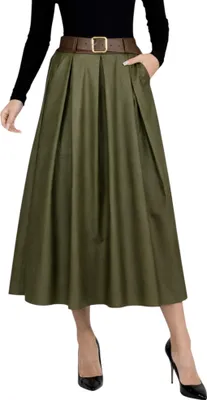 Produktbild von 405_Mississhop Damen A-Linien Rock mit Gürtel und Metallschnalle Oliv