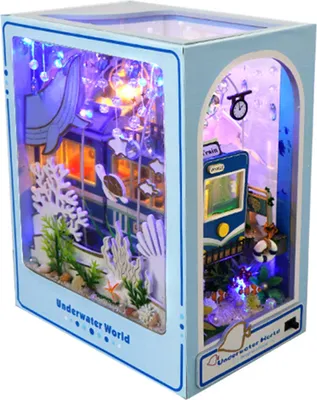 Produktbild von MODFU DIY Book Nook Kit, DIY Puppenhäuser Miniatur Haus Kit mit Möbeln und LED-Licht, 3D Puzzle Buchstützen aus Holz, Modellbausätze