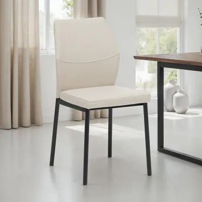 Produktbild von Esszimmerstühle VANORA 4er Set, Beige – Polsterstühle mit Stoffbezug und schwarzem Metallgestell modernes Design für Essbereich & Küche