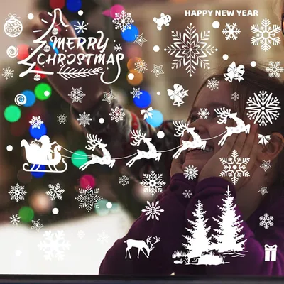 Obrázek produktu pro Vánoční samolepky na okna s motivem sněhových vloček a Santa Clause pro dveře (C)