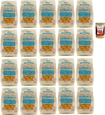 Produktbild von Rummo Pasta Nudeln Glutenfreie Mezze Penne Rigate N° 28, Bronze Gezeichnete gluteinfrei, perfekt für Menschen mit Zöliakie oder Glutenunverträglichkeit, 20x 400 g + Italian Gourmet polpa 400g