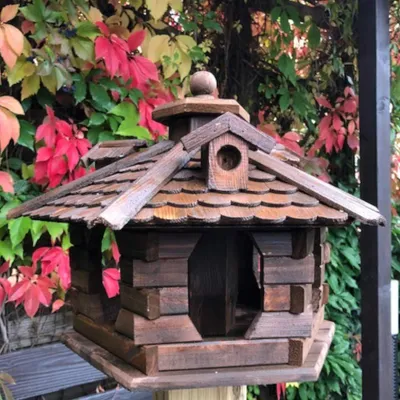 Produktbild von Vogelfutterhaus Vogelhaus Futterhaus - Sechseckig - 500 mm Dach - Dunkelbraun - Für Garten und Balkon