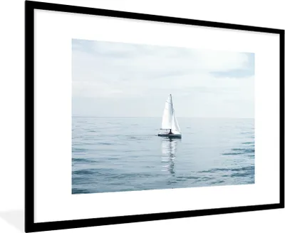 Produktbild von MuchoWow® MuchoWow® Gerahmtes Poster Meer - Segelboot - Blau 90x60 cm - Poster mit zchwarzem Bilderrahmen - Wanddekoration - Fotos