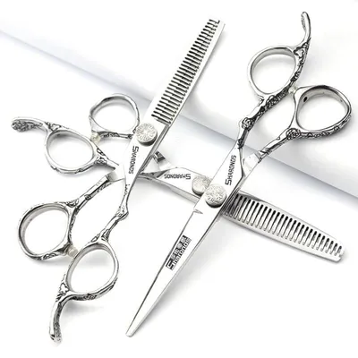 Productafbeelding van Professionele kappersschaarset, 6 inch, zilverkleurig, met slangmotief, 3-delig