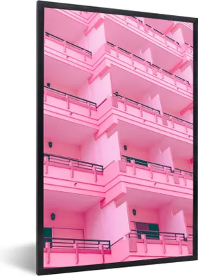 Produktbild von MuchoWow® Gerahmtes Poster Balkon - Sommer - Rosa - Architektur 60x90 cm - Poster mit Schwarzem Bilderrahmen Wandposter Rahmen Foto Bilder - Kunst