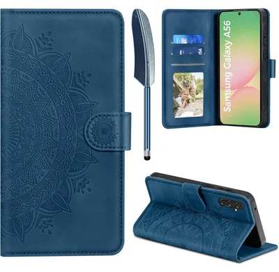 Productafbeelding van Lederen hoesje A56, fliphoes met kaarthouder, donkerblauw, voor Samsung Galaxy A56