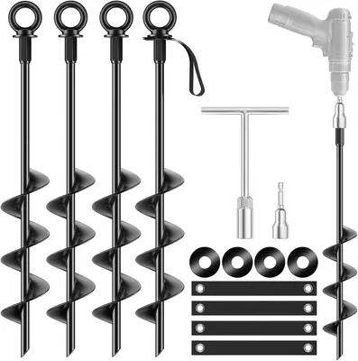 Produktbild von Bodenanker, 4er Set Spiral-Bodenverankerung, Erdanker Trampolin, mit Gurten, Windwiderstand, für Zelten, Überdachungen, Schuppen, Wohnmobilen