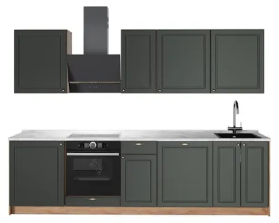 Produktbild von Küchenzeile Vicco Fame-Line Grün-Gold Landhaus/Goldkraft Eiche 280 cm, AP Marmor, Model 64202