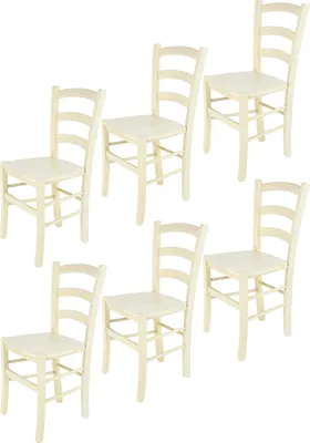 Immagine prodotto di t m c s Tommychairs - Set di 6 sedie VENICE per cucina e sala da pranzo, struttura robusta in legno di faggio laccato in bianco anilina e seduta in legno