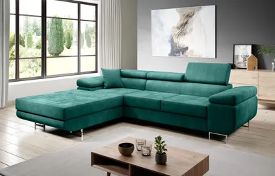 Produktbild von FurMeb24 ECKSOFA LAZZANO MONOLITH 37 - linke seite - GRÜN - mit schlaffunktion und bettkasten