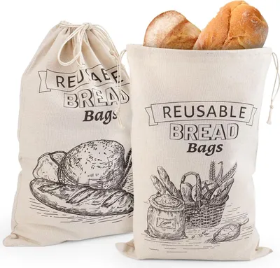 Produktbild von Famanu Brottaschen 2er Set - Waschbare Baumwolltaschen für selbstgebackenes Brot