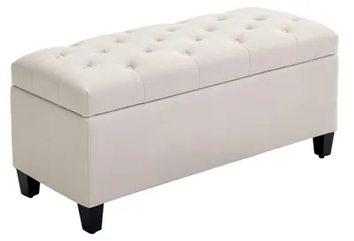 Image de Banc de rangement - Coffre de rangement - Banc avec rangement - Banc avec coussin - Banc avec espace de rangement - Coussin imitation lin - Pieds en bois