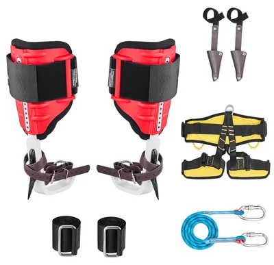 Immagine prodotto di SucceBuy Ramponi da arrampicata su alberi regolabili in altezza con cinghie e protezione per ramponi, portata 159 kg, robusti ramponi in alluminio, attrezzatura da arrampicata per la cura degli alberi, la raccolta della frutta e la caccia, rosso