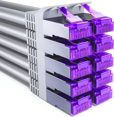 Produktbild von deleyCON 10x 0,25m CAT7 Netzwerkkabel - 10 Gigabit - Kurzes 50cm RJ45 Patchkabel Ethernet Kabel (Kupfer, SFTP PiMF Schirmung) - LAN DSL Switch Modem Router Patchpanel CAT7 CAT6 CAT5 - Grau