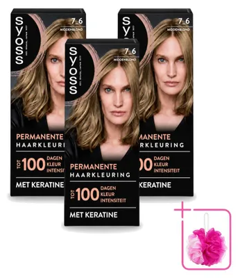 Obrázok produktu pre 3 ks trvalej farby na vlasy Syoss, odtieň 7-6 (stredne blond), s keratínom – výhodná sada – 3 kusy