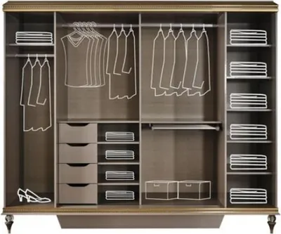 Produktbild von Kleiderschrank Schlafzimmer Schrank Luxus Schränke Viertürig Gold Spiegel
