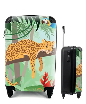 Produktbild von MuchoWow® Koffer Handgepäck Trolley Rollkoffer Kleine Reisekoffer mit 4 Rollen - Dschungeltiere - Tukan - Jungen - Mädchen - Leopard - Cabin Size < 55x40x23 cm & 55x40x20 cm - Fotokoffer - Kabinenkoffer - Boardgepäck - Reise-Box - Reisekoffer - Reisegepäck - Koffer mit Bild - Trolley für Kinder