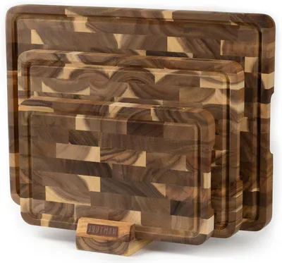 Image de Ensemble de planches de coupe - Blocs de chop - Préparation de la cuisine - Bois de cuisson Acacia solide - Ensemble de 3 tailles - Acacia