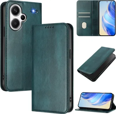 Image de Etui pour Xiaomi Redmi Note 13 Pro+, étui en cuir vintage avec protection RFID, fentes pour cartes, support Vert