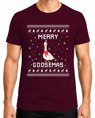 Obrázok produktu pre Vianočné tričko "Merry Goosemas" s motívom husi, farba: bordová, veľkosť: L