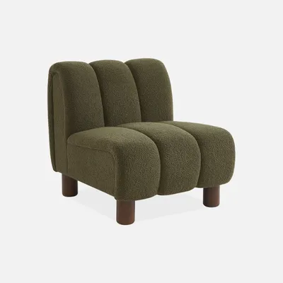 Produktbild von sweeek - Relaxsessel mit abgerundeten Beinen aus Holz mit Bouclé-Bezug - Dunkelkhaki
