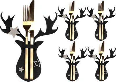Produktbild von Tutumi Weihnachtsbesteckkasten 4 Stück Rentier schwarz