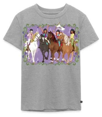 Produktbild von Spreadshirt Schleich Horse Club Lisa Sarah Sofia Hannah reiten Kinder Premium T-Shirt, 110/116 (4 Jahre), Grau meliert