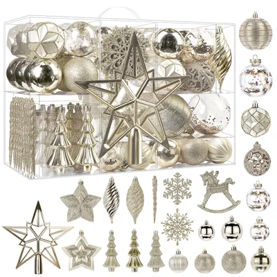100 Christbaumkugeln Set, Kunststoff, Champagner Gold, unzerbrechlich