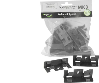 Produktbild von HEXIM Sockelleisten 70/85/100mm - PVC Montageclips für Fußleisten - (20 Stk. MK3 Clips) Kunststoff Leistenclips Kabelkanal Befestigungsclips Sockelleiste
