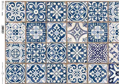 Image de Papier de riz pour découpage A3 ITD-R236L carreaux bleus
