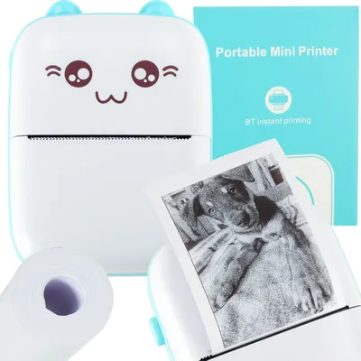 Obrázok produktu pre Mini termotlačiareň etikiet + USB kábel cat blue