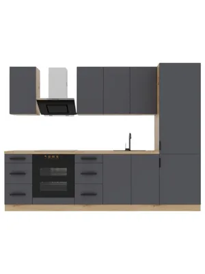 Produktbild von Küchenzeile – Küchenblock – Einbauküche – Komplettküche – Singleküche –  Nexa  – K98-G280 – 280 cm– Grau Ohne Arbeitsplatte & Elektrogeräte