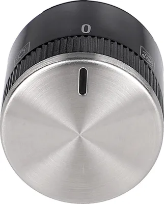A close-up studio shot of a control knob for an oven or stove.