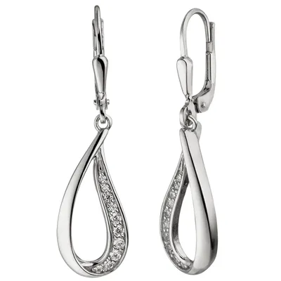 Produktbild von Ohrhänger Tropfen mit 20 Zirkonia weiß 925 Silber Ohrringe Ohrschmuck Damen