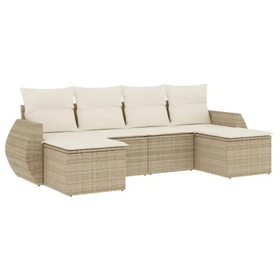 Immagine prodotto di vidaXL Set di divani da giardino 6 pezzi con cuscini Beige poly rattan