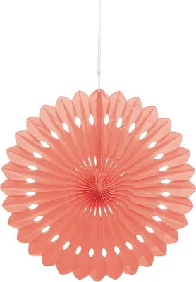 Produktbild von Fächerblume aus Seidenpapier, Koralle, 40 cm Durchmesser, faltbar und hängend