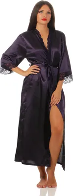 Obrázok produktu pre Dámsky dlhý hodvábny župan Kimono; baklažán XL